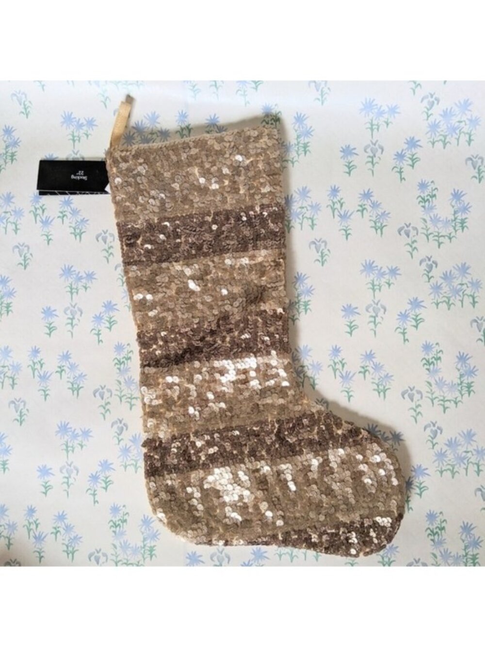Tahari Gold Bronze Sequin Glam Christmas Stocking